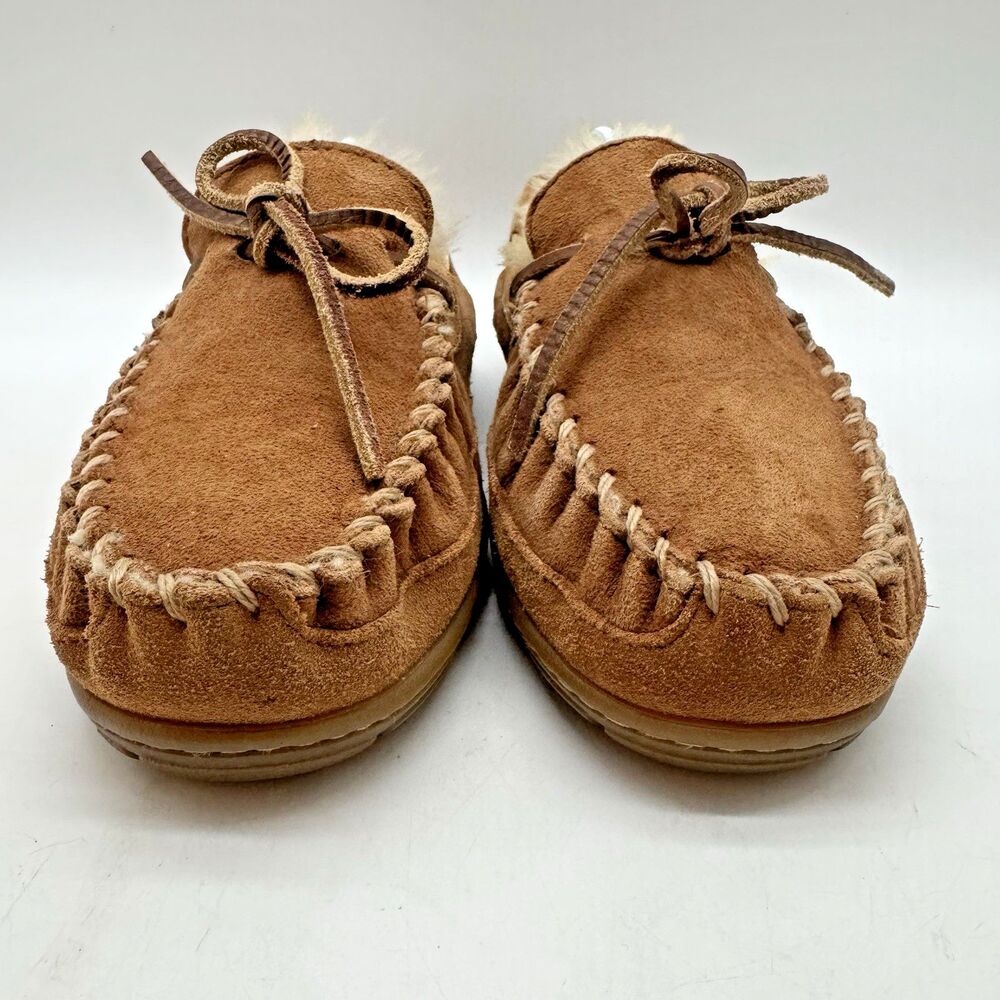 L.L. Bean Wicked Good Moccasins Women's 6M Brown Suede Sherpa Lined Slippers - Picture 2 of 11